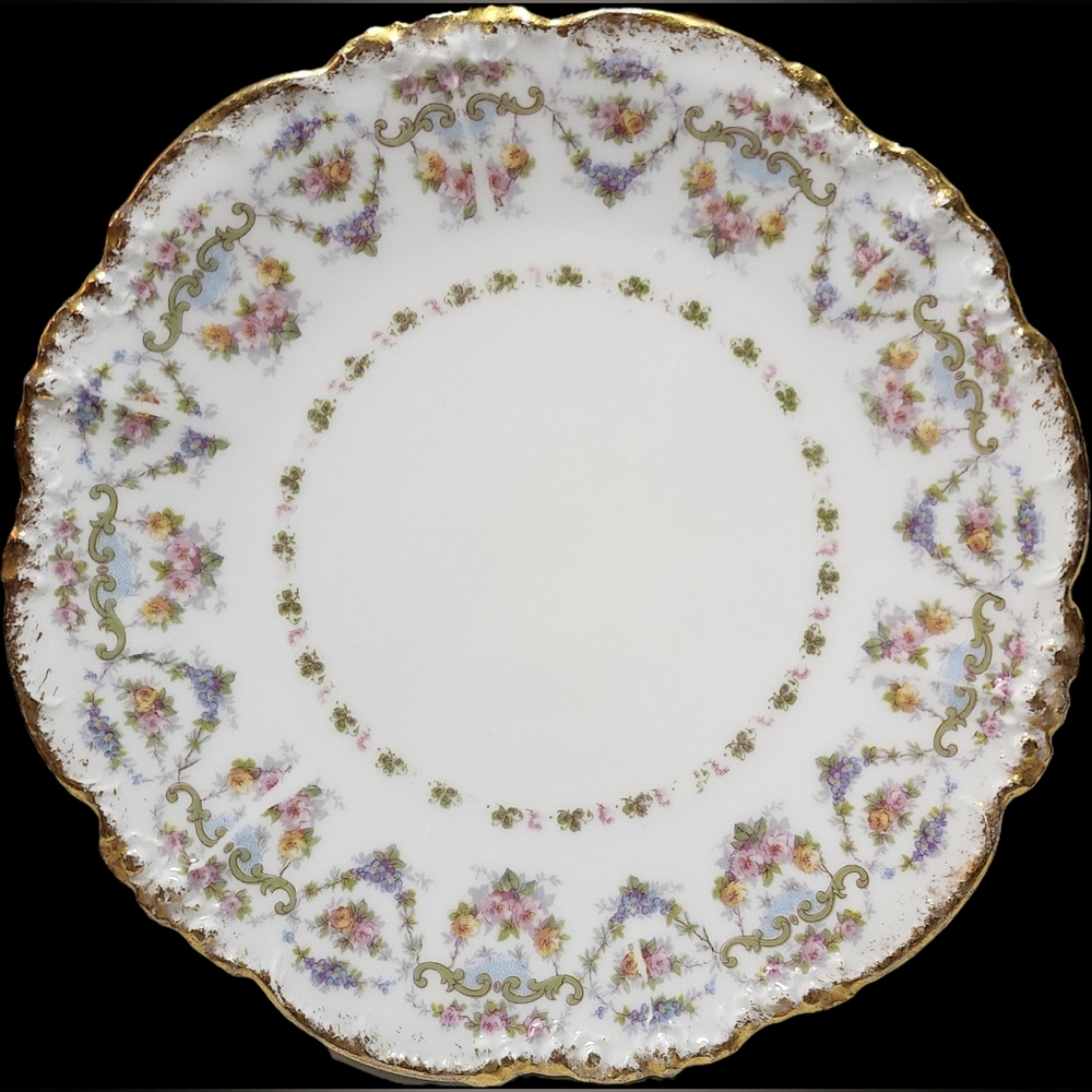 Antique J. Pouyat Limoges France Floral Plate Gold Trim Triple Mark